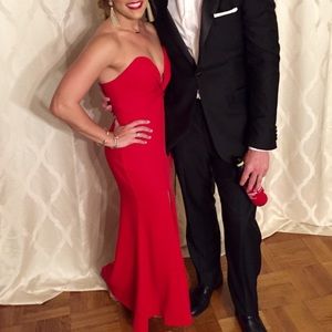 ASOS Red Deep Plunge Thigh Slit Dress